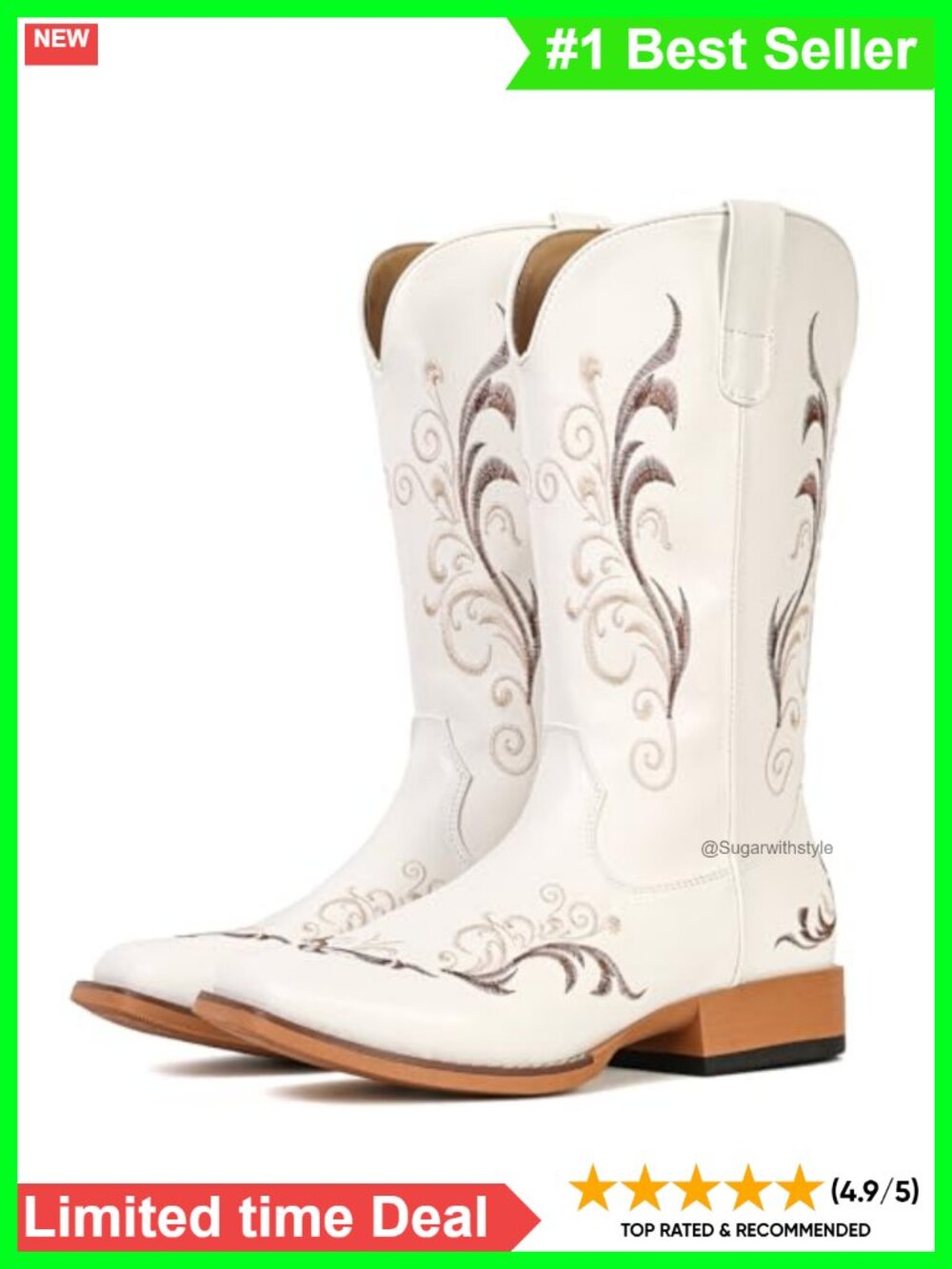 Mid Calf Square Toe Western Cowboy Boots Women